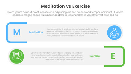 meditation vs physical exercise comparison or versus concept for infographic template banner with round rectangle box stack with two point list information