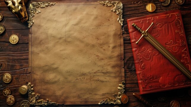 Ancient Treasure Map with Sword and Coins