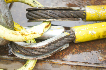 Large size of steel wire rope sling, shackle and master-link hook, its using for lifting heavy...