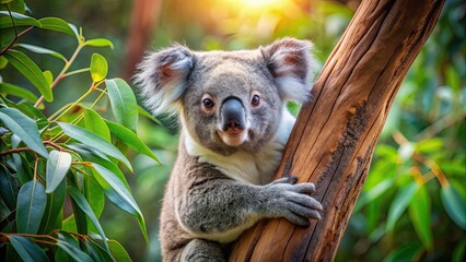 Fototapeta premium Koala resting in eucalyptus tree , wildlife, Australia, marsupial, cute, mammal, arboreal
