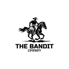 A cowboy riding a horse in silhouette vector logo