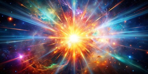 Fototapeta premium A mesmerizing depiction of a cosmic explosion with vibrant colors and dazzling light bursts in space. AIG53M