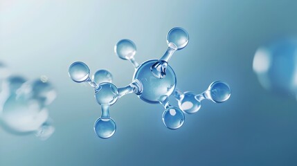 Transparent Water Molecule H2O with Oxygen and Hydrogen Atoms Illustrating Chemical Structure and