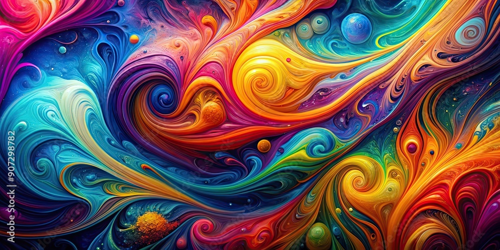 Poster Abstract colorful swirls and shapes created with psychedelic ink , psychedelic, abstract, background, texture, vibrant