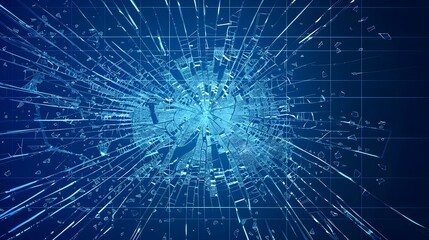 Fototapeta premium Cracked Digital Tech Screen with Distorted Futuristic Graphics
