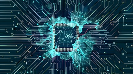 Stylized Damaged Computer Chip with Digital Distortions