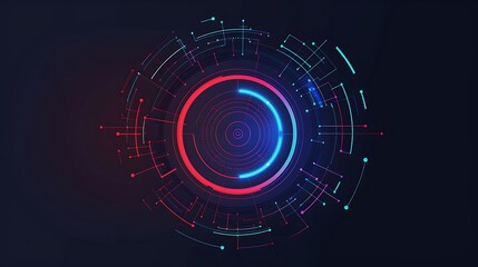 Abstract digital interface with neon colors and circular design for innovation technology advancement futuristic interaction virtual system development concept.