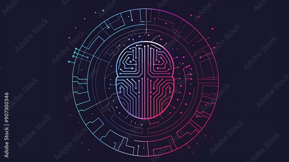 Wall mural abstract illustration of a brain formed by digital circuitry, representing ai and technological adva