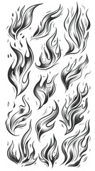 Fototapeta premium Hand drawn flames doodle set