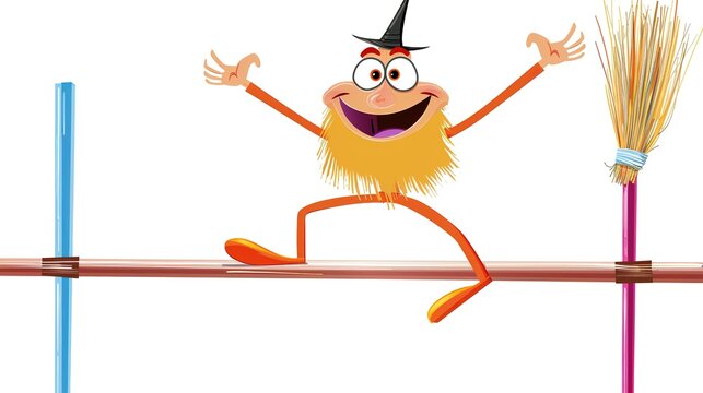 Animated Broomstick Working Out on Parallel Bars