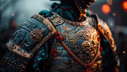 Knights armor detailed with engravings and battle damage, capturing the essence of chivalry, Historical, Cool hues, Photography