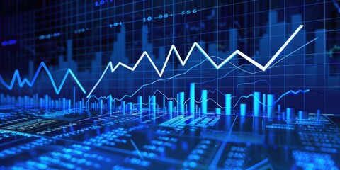 Forex Diagrams and Stock Market Rising Lines - Represents stock market fluctuations and trading activities.