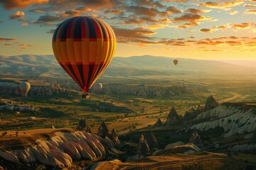 A breathtaking hot air balloon ride over picturesque valleys, peaceful adventure