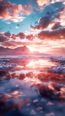 Fototapeta premium Mirage illusion of water in the distance, distorting the hot desert air, Surrealism, Cool tones, Digital art