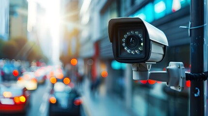 Fototapeta premium Close-Up of Modern CCTV on Building.