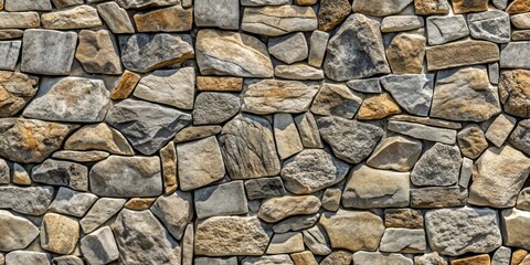 Natural gray stone wall seamless pattern texture background featuring weathered, irregularly-shaped rocks with subtle mortar cracks and organic earthy tones.