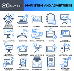 MARKETING AND ADVERTISING OUTLINE COLOR ICON COLLECTION