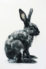 A simple black and white drawing of a rabbit