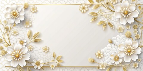 Elegant white card with luxurious white and gold flowers, perfect for congratulations, features a sophisticated design and ample space for personalized messages or sentiments.