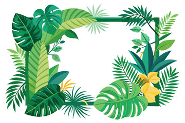 Tropical Green Leaf Border with Square Frame