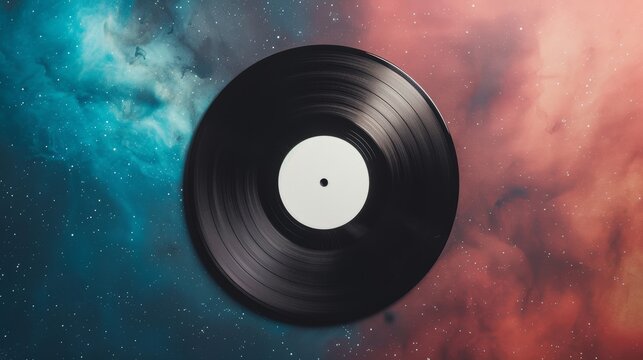 A vinyl record with a blank label set against a rustic brick wall. The bricks have a warm, orange hue, and the record is centered to allow for clear copy space on either side. The lighting is diffused