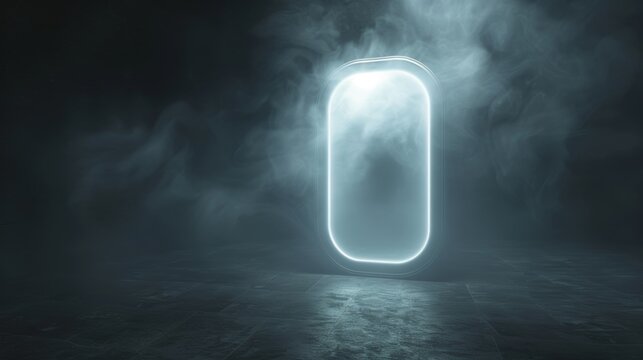 An ancient, enchanted mirror glowing faintly in a darkened room, surrounded by swirling mist and eerie shadows, creating a chilling atmosphere perfect for Halloween