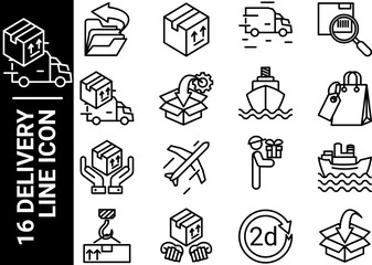 16 delivery line icon, black and white