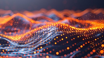 Futuristic Data Visualization: Dynamic 3D Tech Landscape with Hyperrealistic 8k Particles and Abstract Yellow Digital Network