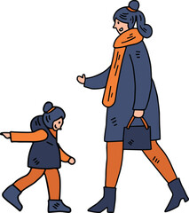 A woman and a child are walking together