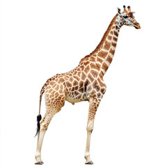 Naklejka premium A giraffe standing isolated on a white background, full depth of field