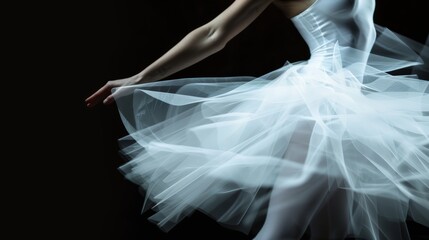 Fototapeta premium Ballet dancer in motion, tutu blending with abstract interior design, surreal double exposure, rich textures, avant-garde composition