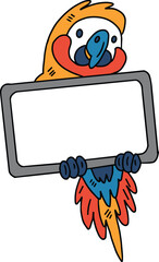 A parrot holding a blank sign