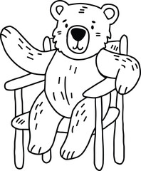 A bear is sitting in a chair