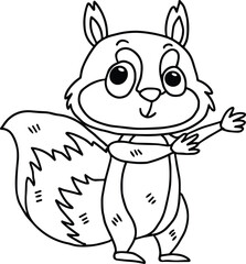 A cute cartoon squirrel is standing with its arms outstretched