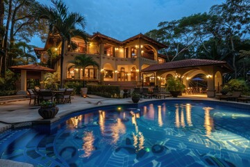 Obraz premium Elegant luxury mansion with large pool