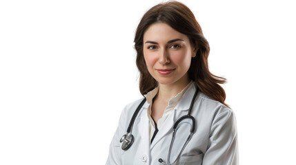 Fototapeta premium Portrait of a smiling female doctor with stethoscope, isolated on transparent background