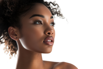 African American woman with natural beauty, bare shoulders, isolated on white background