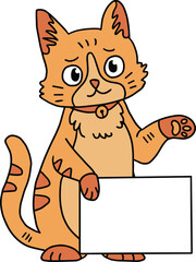 A cat is holding a blank piece of paper