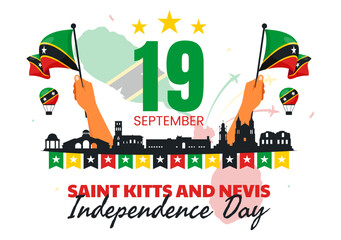 Happy Independence Day Saint Kitts and Nevis Vector illustration Celebrating September 19 with a Waving Country Flag in a Flat Cartoon Background