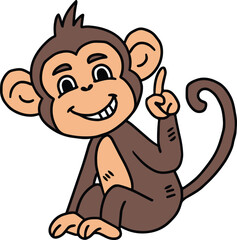 A monkey is sitting on the ground and pointing to the sky
