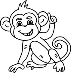 A cute monkey is sitting on the ground with its hands on its hips
