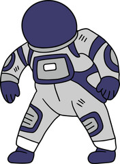 A cartoon astronaut is jumping in the air with his arms outstretched