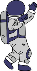 A cartoon astronaut is jumping in the air with his arms outstretched