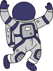 A cartoon astronaut is jumping in the air with his arms outstretched