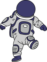 A cartoon astronaut is jumping in the air with his arms outstretched