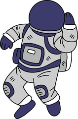 A cartoon astronaut is jumping in the air with his arms outstretched