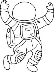 A cartoon astronaut is jumping in the air with his arms outstretched