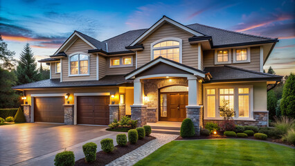 Beautiful, Newly Built Luxury Home Exterior. generative ai.