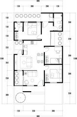 Floor plan blueprint, Figure of the jotting sketch of the construction and the industrial skeleton of the structure and dimensions.
