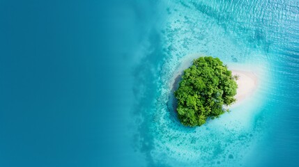 Tack-sharp drone photo of a small island, coral reef visible underwater, tropical paradise,